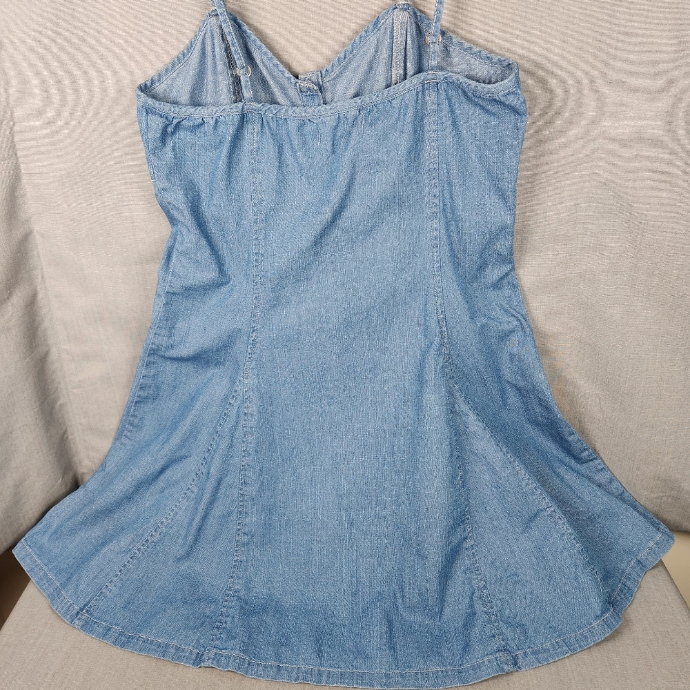 Aeropostale Junior Medium Jumper Dress Button Up Flare Skirt Med Wash Adj Straps - Picture 5 of 9